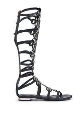 AZALEA WANG LUCE BLACK GROMMET DETAIL FLAT GLADIATOR SANDAL