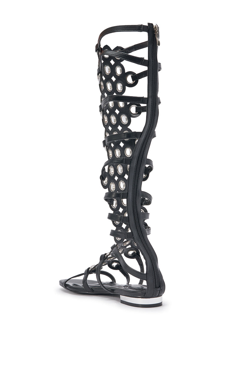 AZALEA WANG LUCE BLACK GROMMET DETAIL FLAT GLADIATOR SANDAL