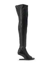 AZALEA WANG LUMI BLACK OVER THE KNEE OPEN TOE WEDGE BOOT