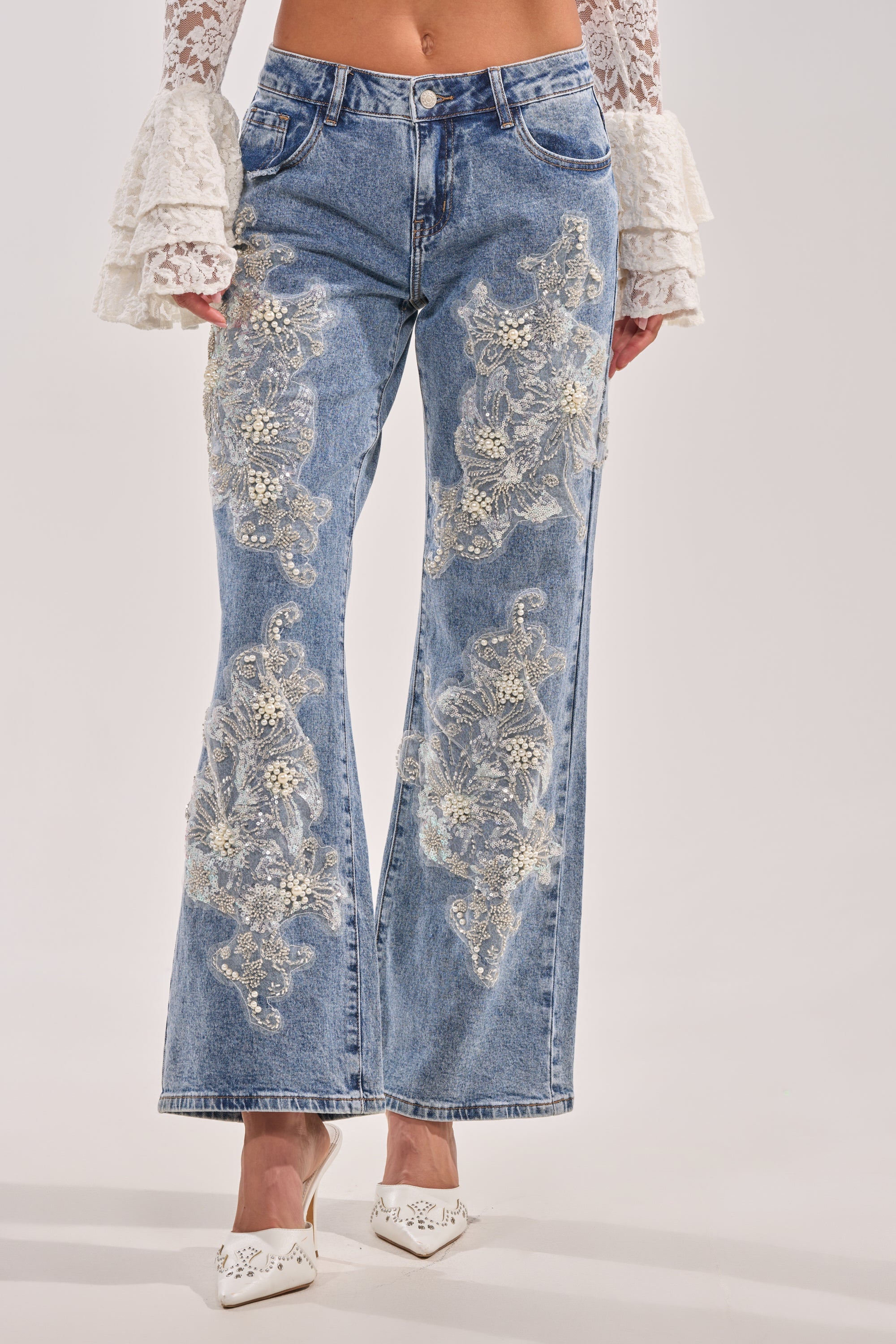 BILLIONAIRE BELLE RHINESTONE AND PEARL JEANS