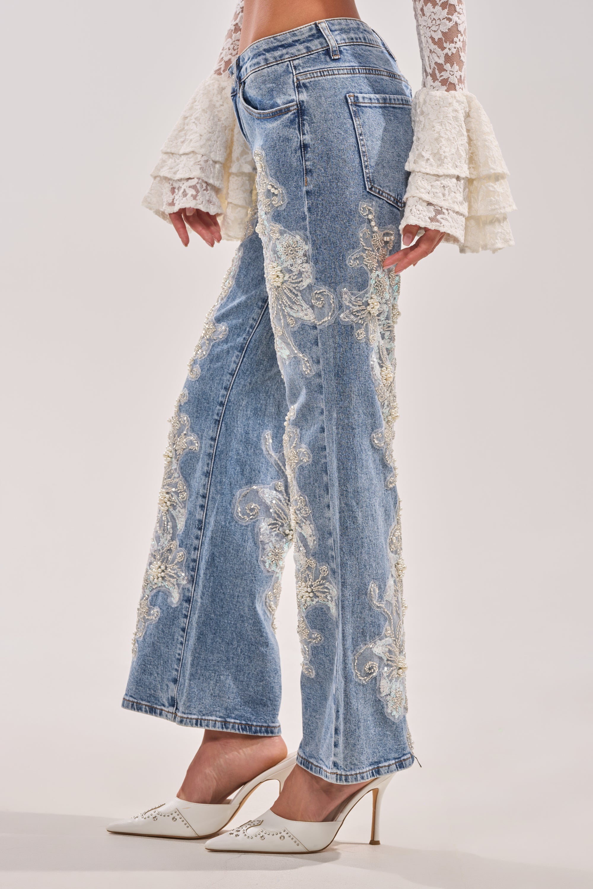 BILLIONAIRE BELLE RHINESTONE AND PEARL JEANS