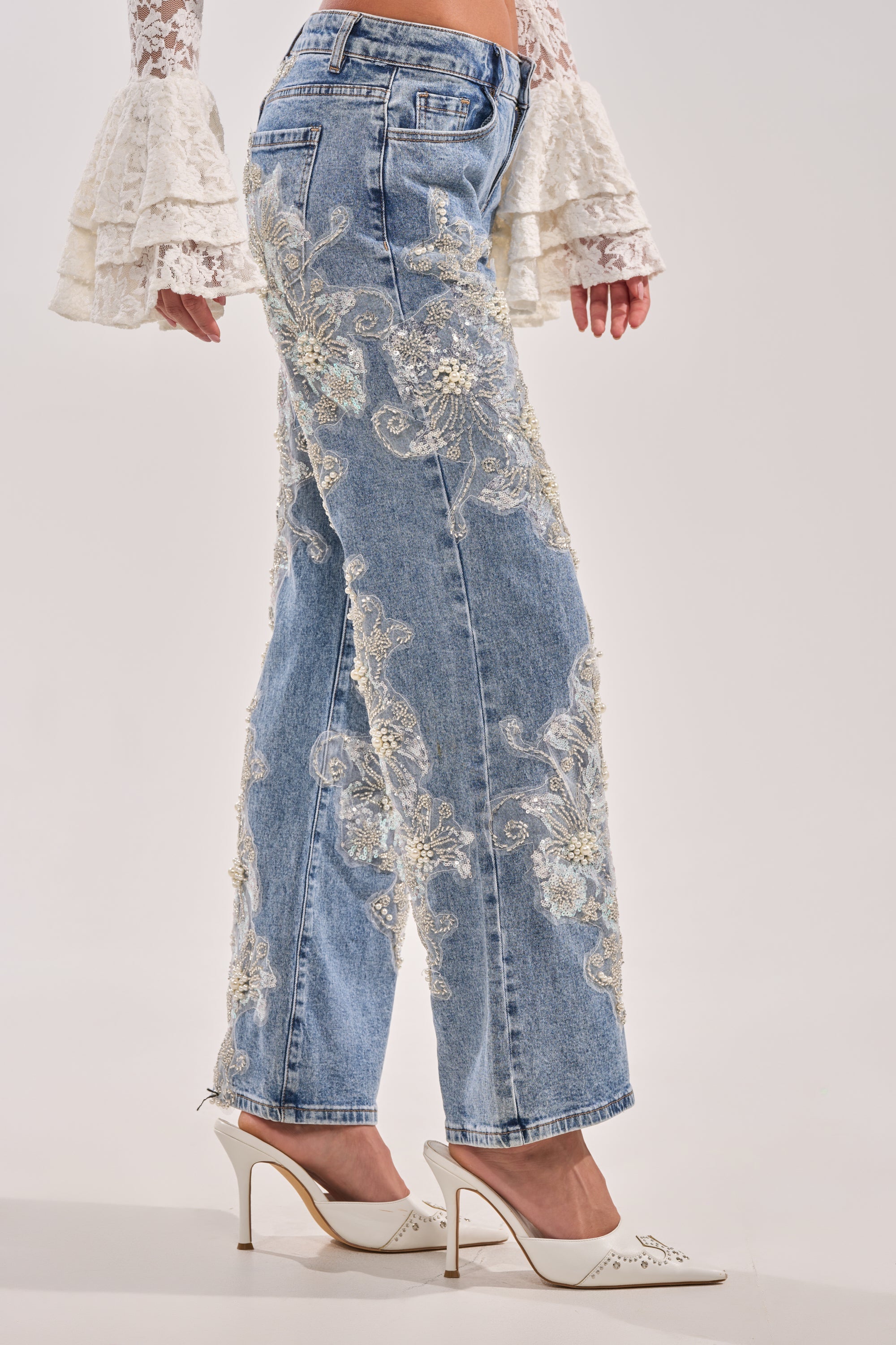 BILLIONAIRE BELLE RHINESTONE AND PEARL JEANS