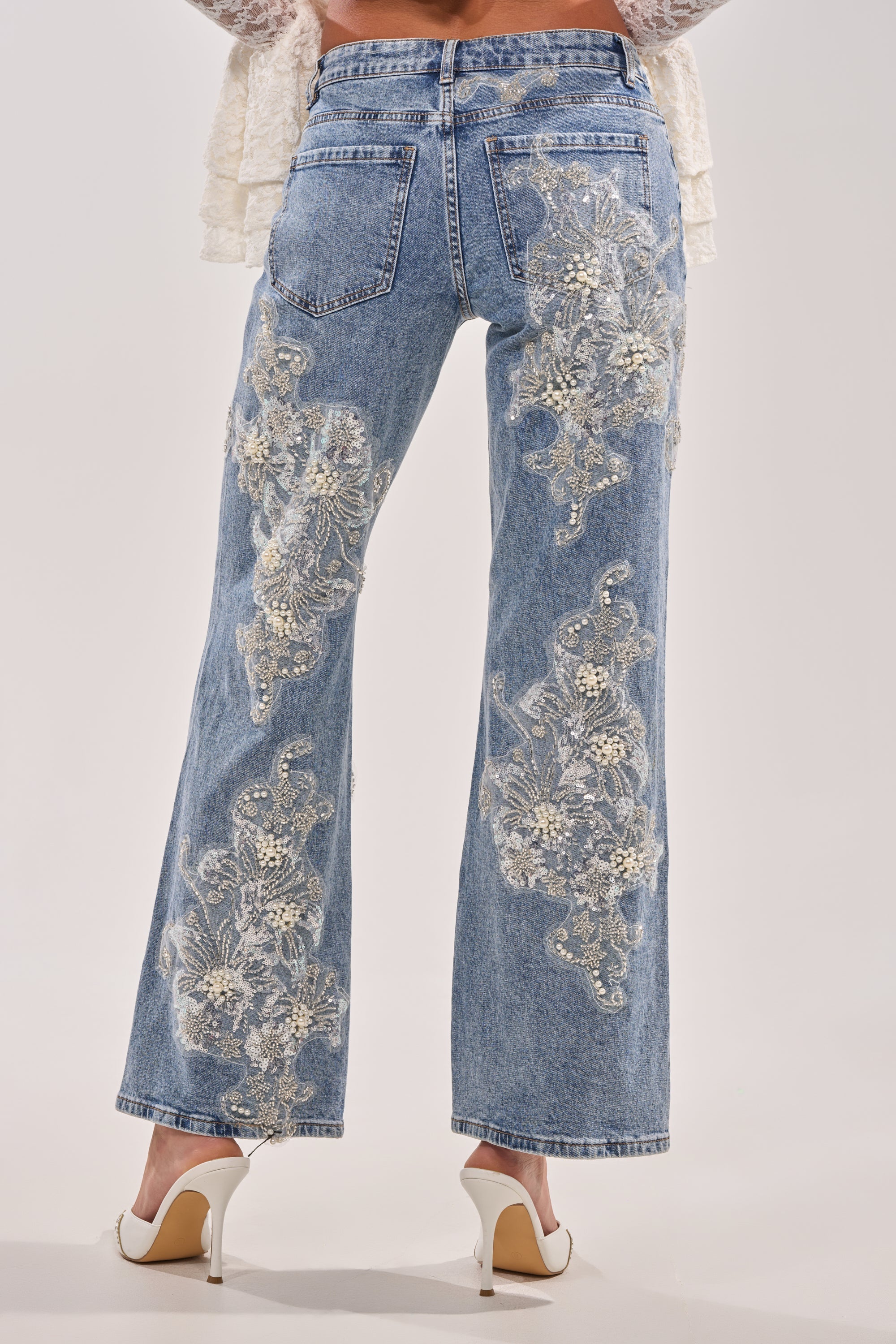 BILLIONAIRE BELLE RHINESTONE AND PEARL JEANS