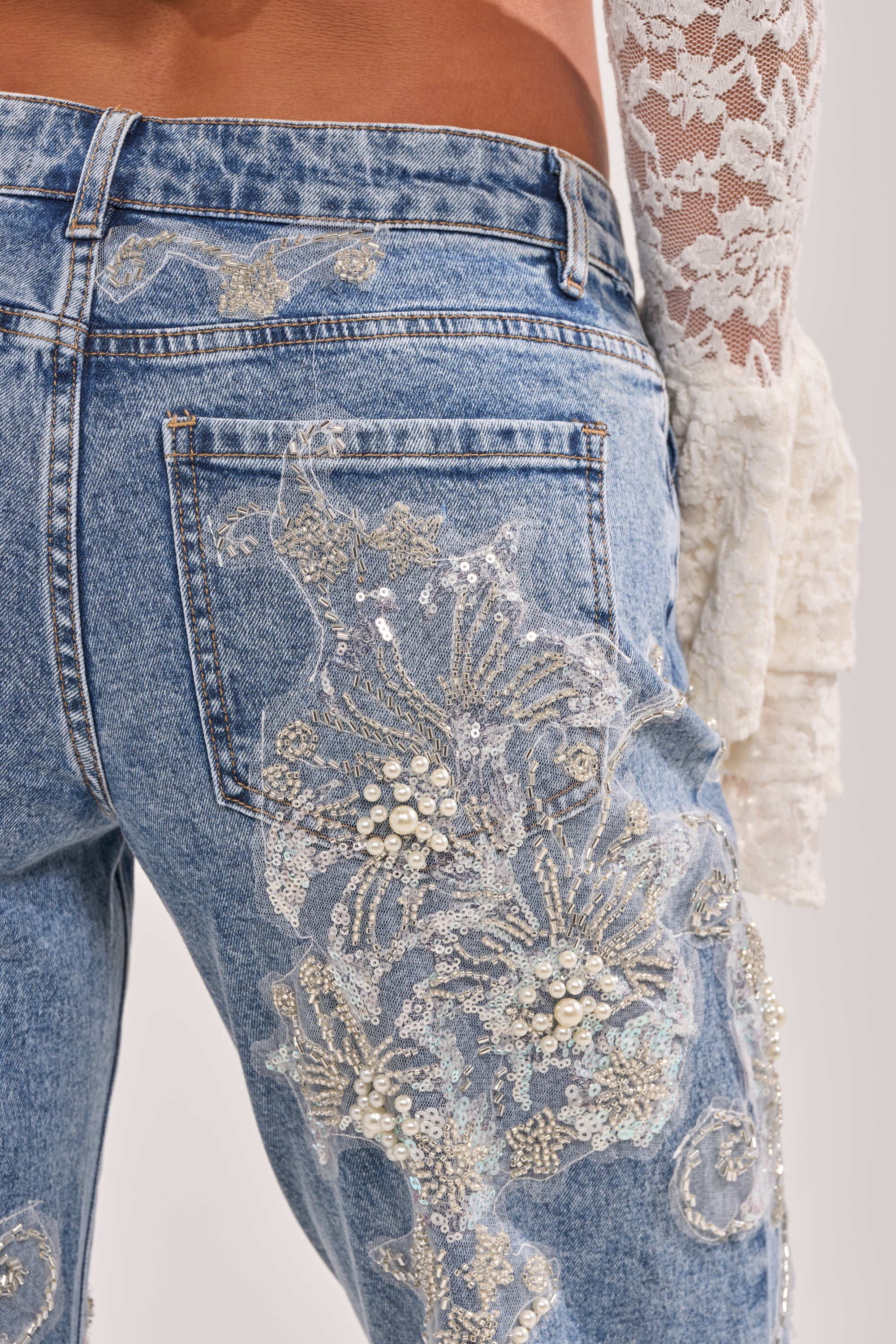 BILLIONAIRE BELLE RHINESTONE AND PEARL JEANS