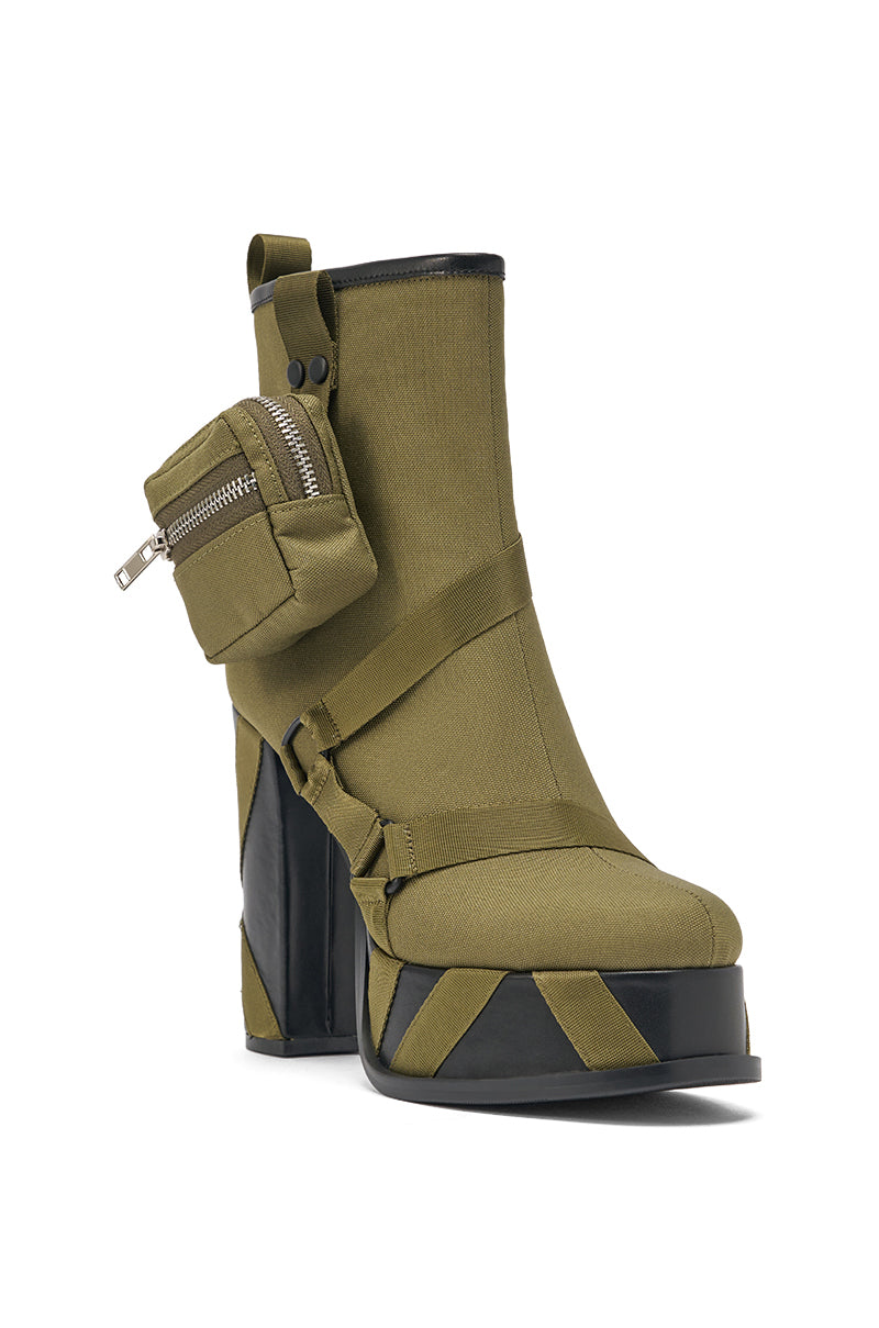 AZALEA WANG MAHOMES OLIVE SPORTY COMBAT BLOCK BOOTIE