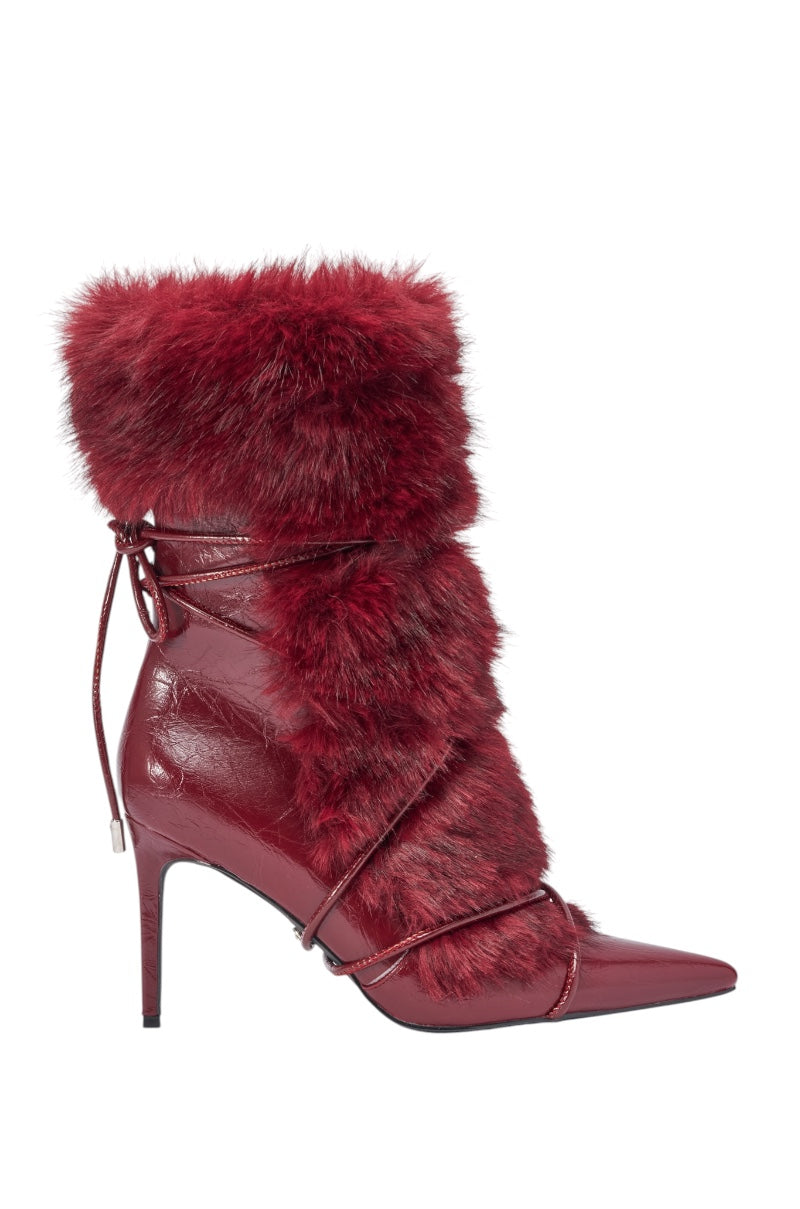 AZALEA WANG MAHTAMA BURGUNDY FUR STILETTO BOOTIE