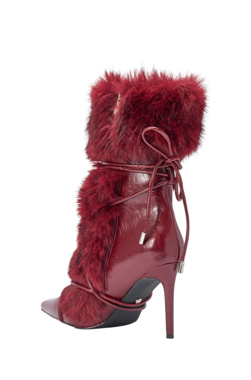 AZALEA WANG MAHTAMA BURGUNDY FUR STILETTO BOOTIE
