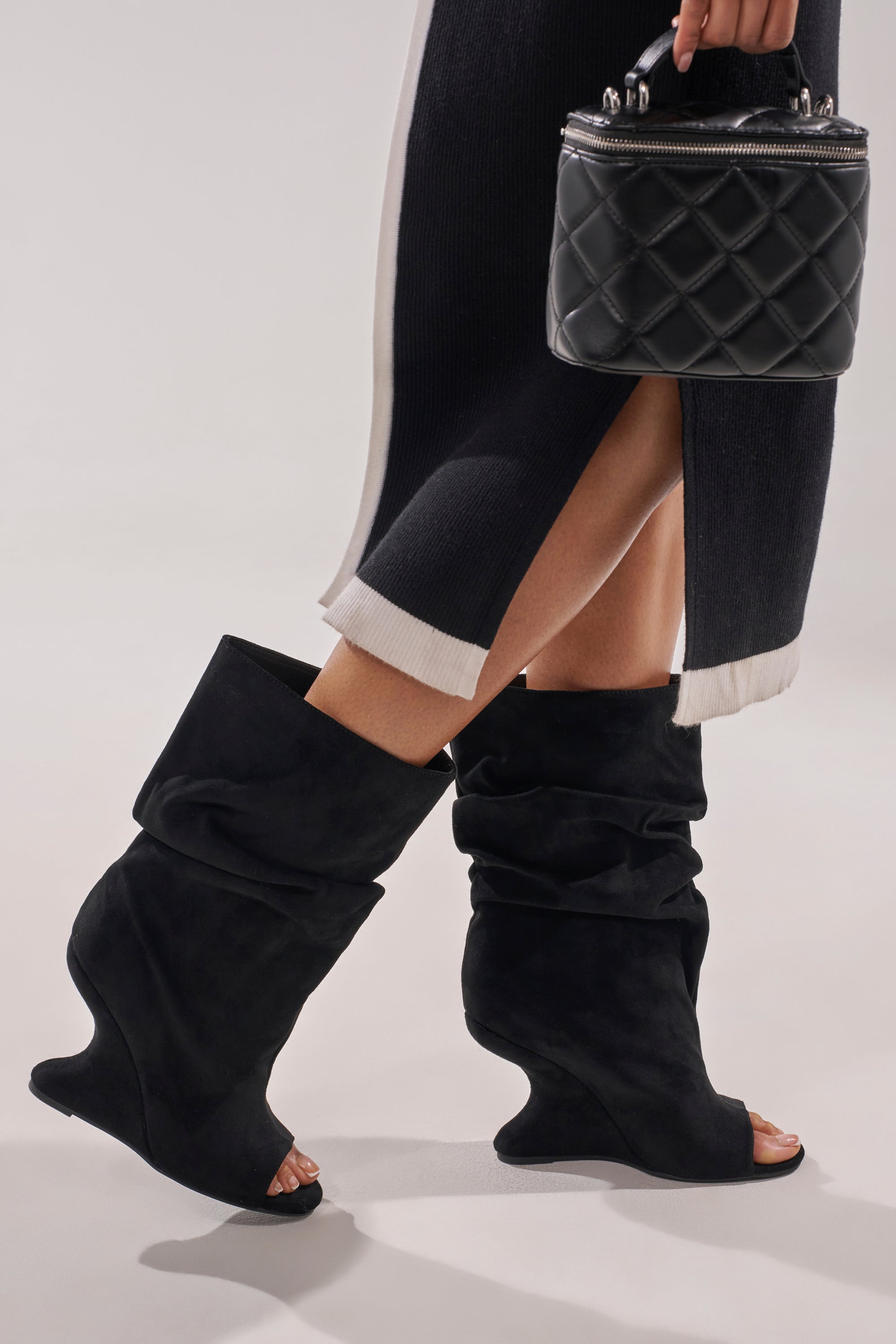 AZALEA WANG MARIN BLACK FAUX SUEDE WEDGE BOOTIE