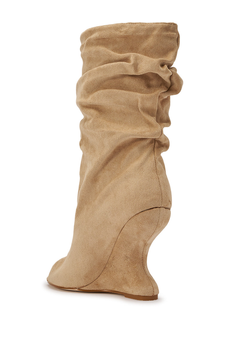 AZALEA WANG MARIN NUDE FAUX SUEDE WEDGE BOOTIE