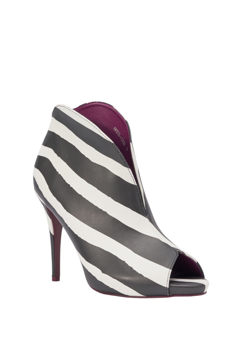 AZALEA WANG MARISOL OPEN TOE STILETTO BOOTIE IN ZEBRA