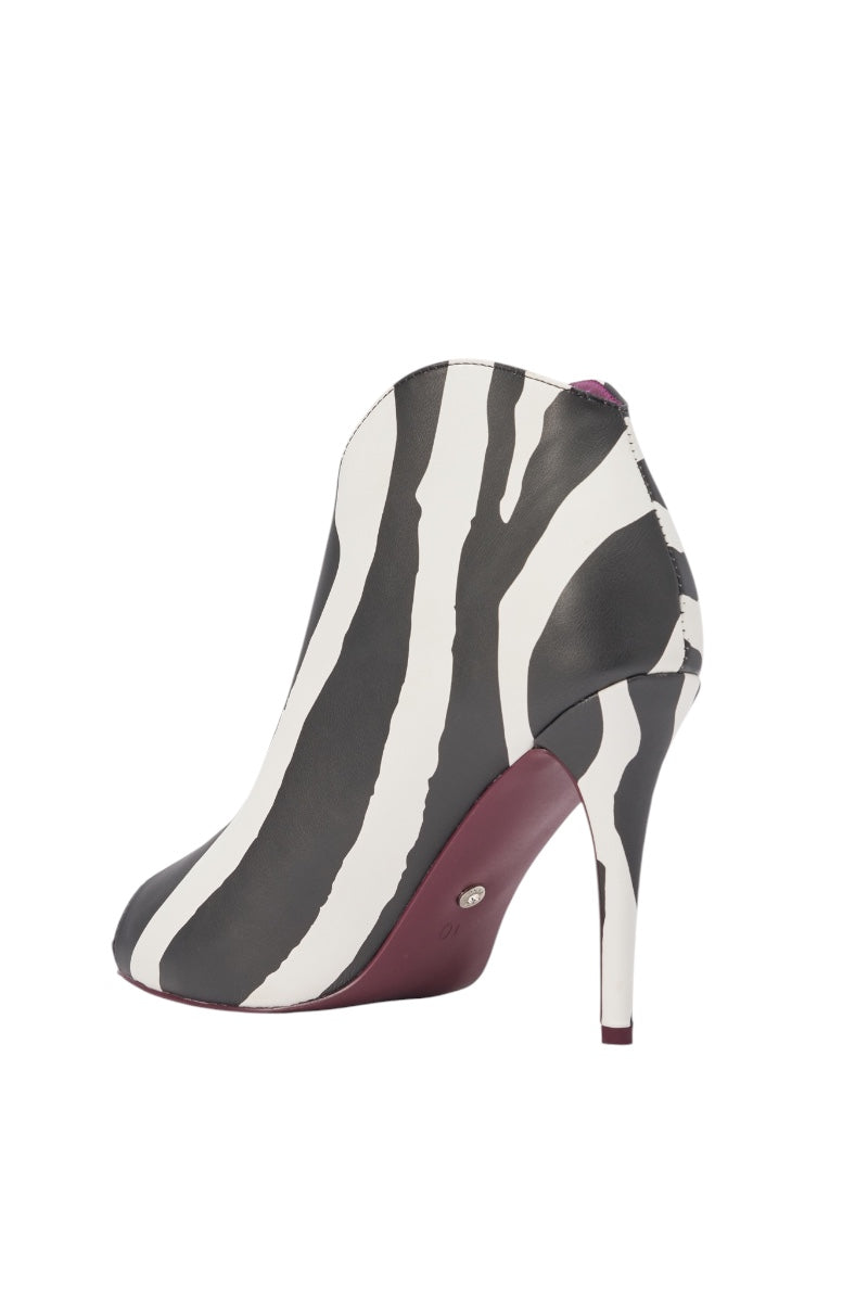 AZALEA WANG MARISOL OPEN TOE STILETTO BOOTIE IN ZEBRA