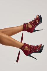 AKIRA GOLD BURGUNDY SUEDE STILETTO SANDAL