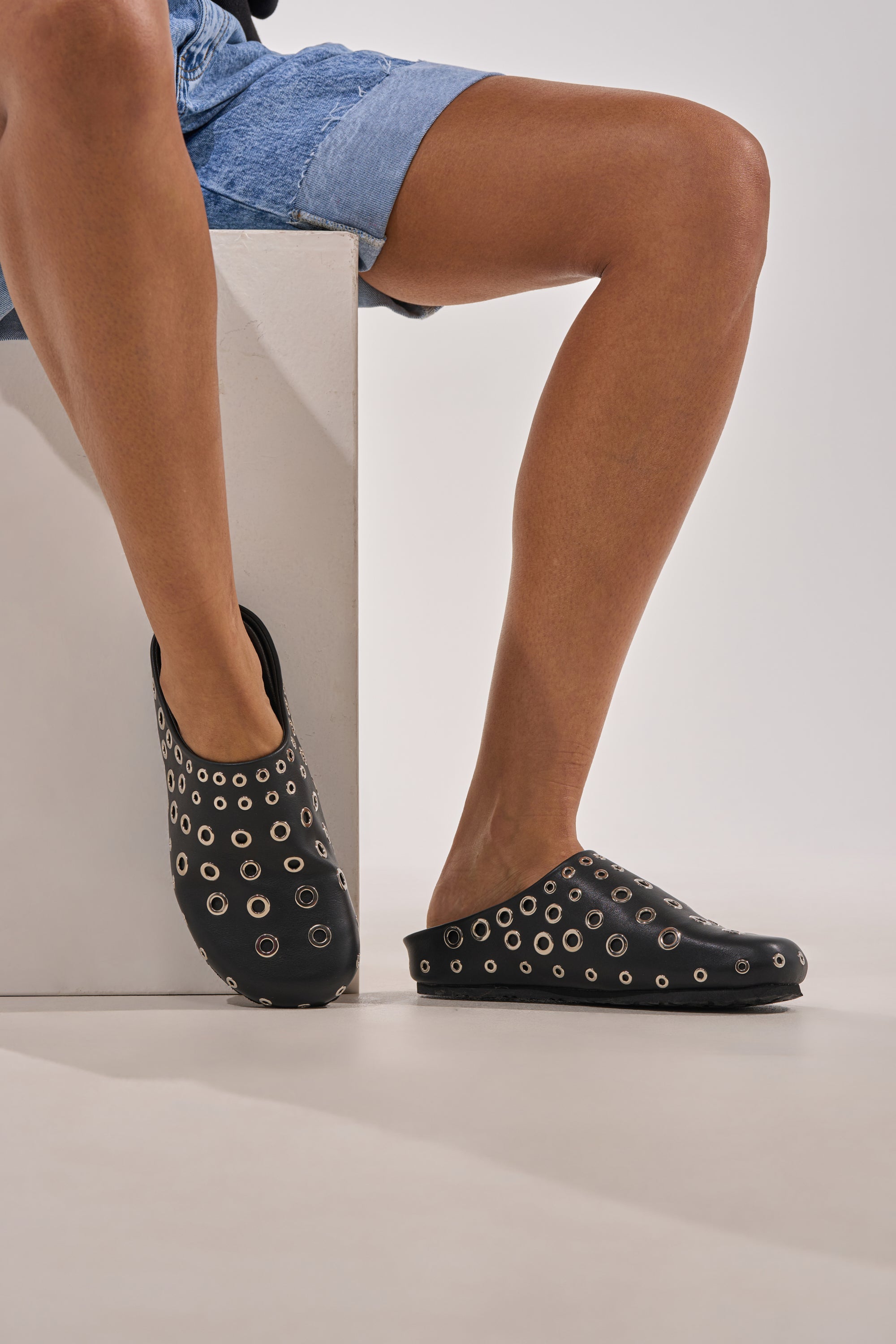 AZALEA WANG MARSHA BLACK GROMMET DETAIL FLAT