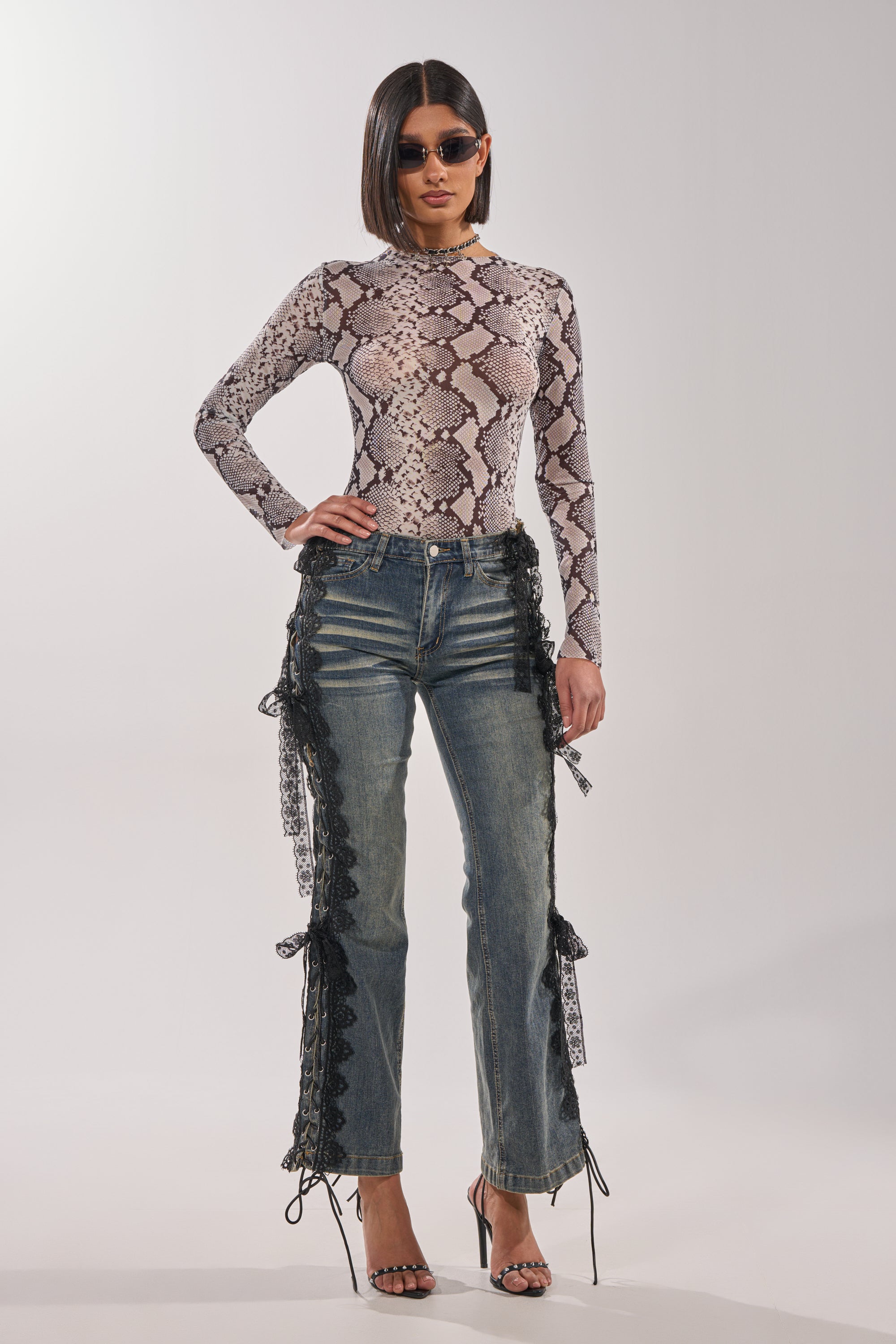 ELIJAH FLARE LACE DENIM