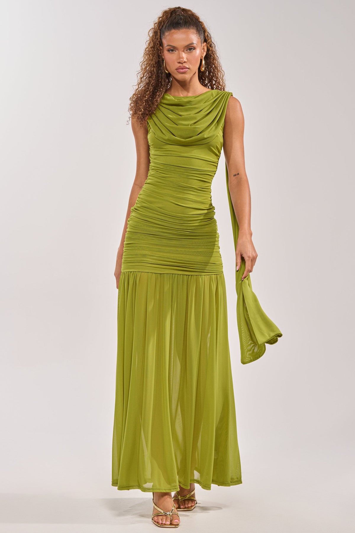 TRENDSETTER ENERGY LAYERED MAXI DRESS IN GREEN