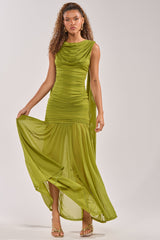 TRENDSETTER ENERGY LAYERED MAXI DRESS IN GREEN