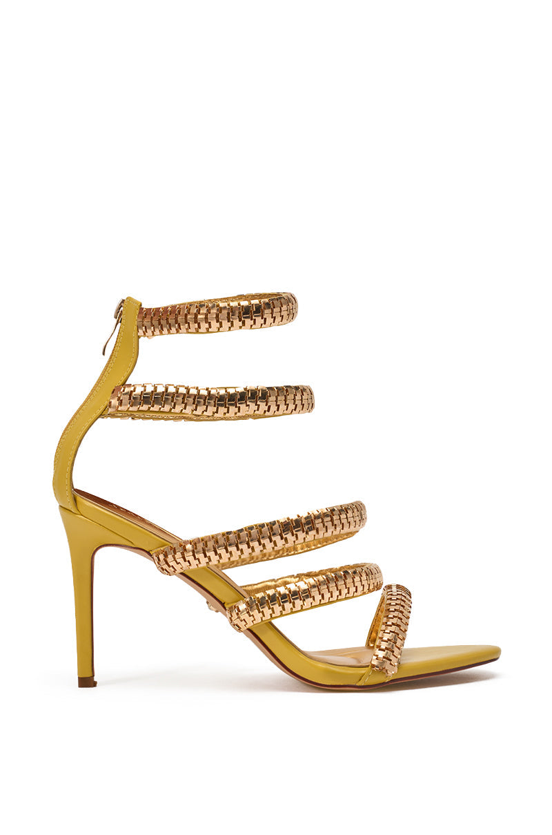 AZALEA WANG MILA CITRON YELLOW GOLD HARDWARE EMBELLISHED STRAPPY STILETTO SANDAL
