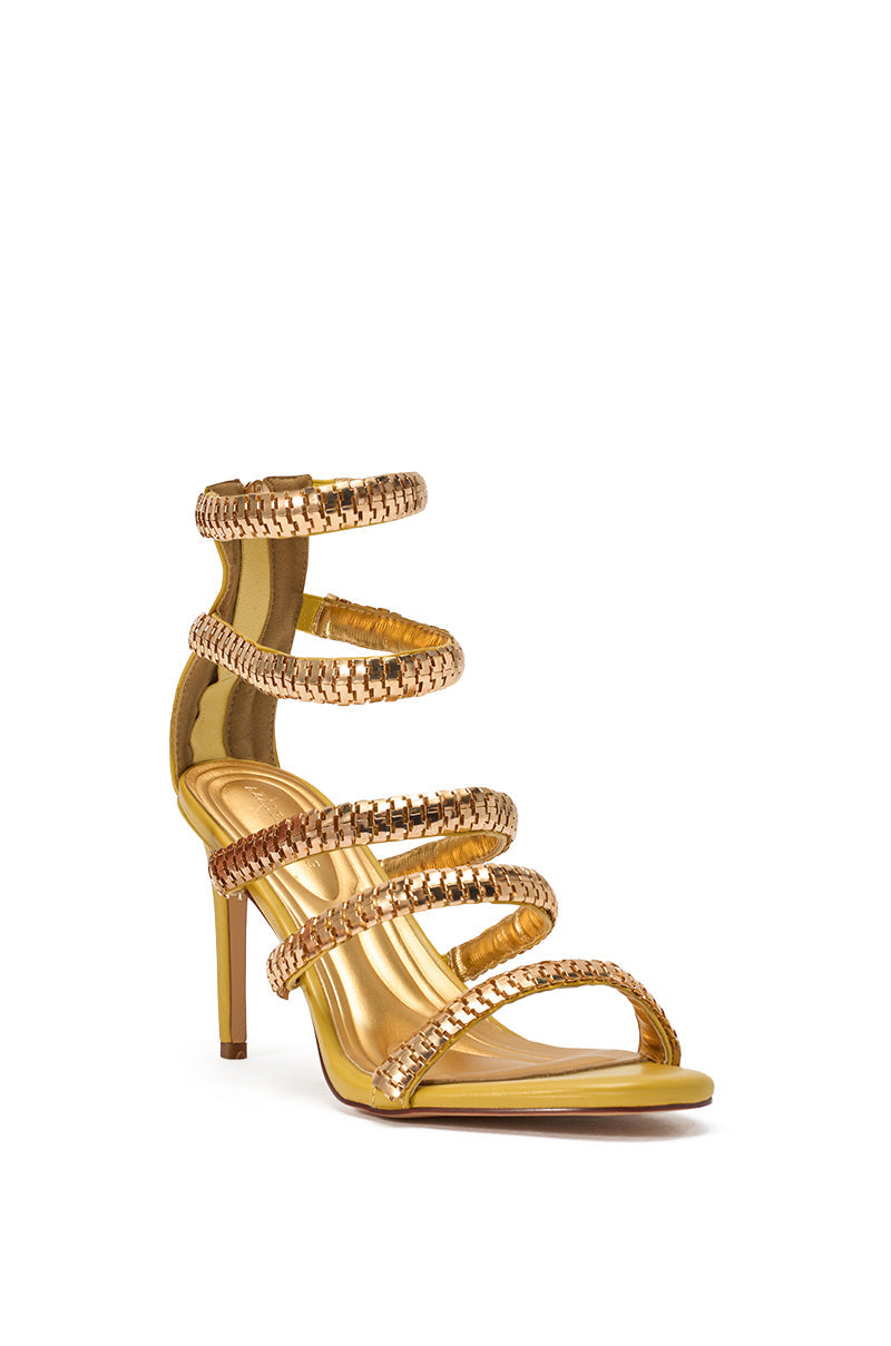 AZALEA WANG MILA CITRON YELLOW GOLD HARDWARE EMBELLISHED STRAPPY STILETTO SANDAL