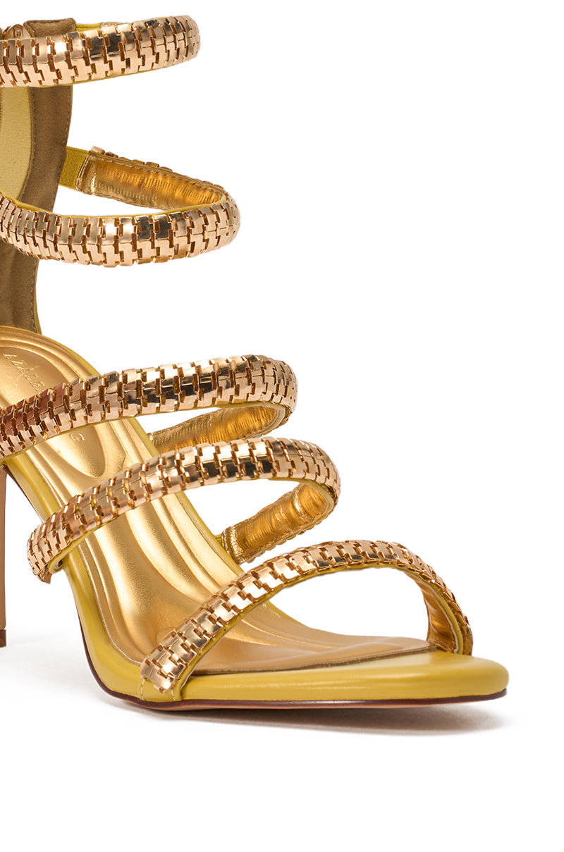 AZALEA WANG MILA CITRON YELLOW GOLD HARDWARE EMBELLISHED STRAPPY STILETTO SANDAL