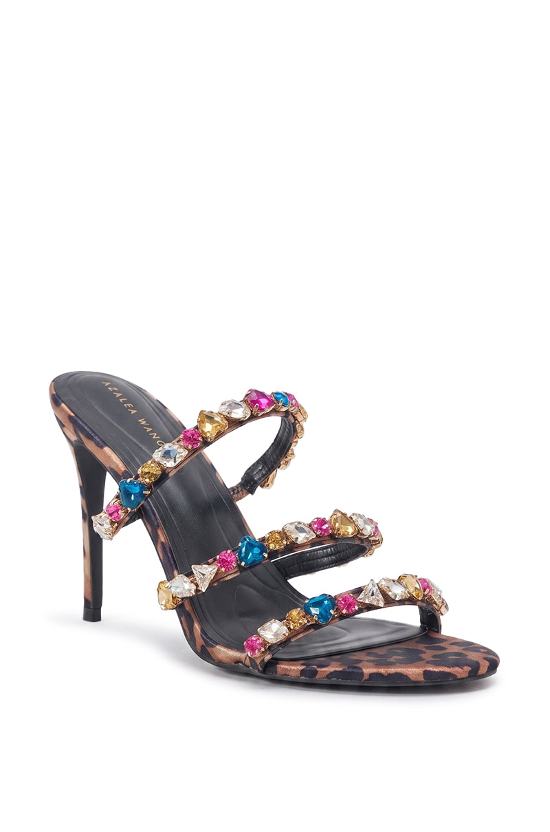 AZALEA WANG MINDY LEOPARD STILETTO SLIP ON SANDAL