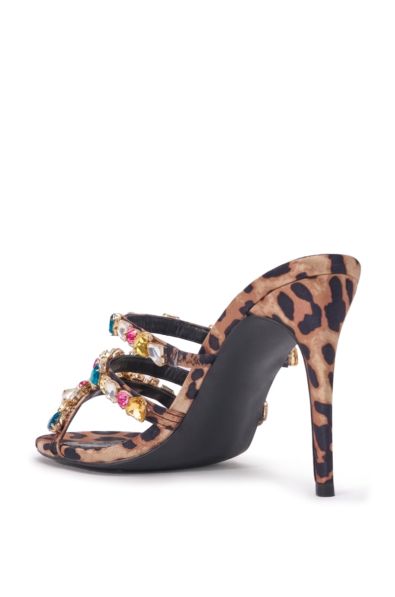 AZALEA WANG MINDY LEOPARD STILETTO SLIP ON SANDAL