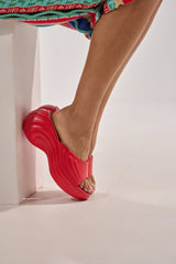 AZALEA WANG MIRAGE RED PU FLATFORM SLIP ON SANDAL