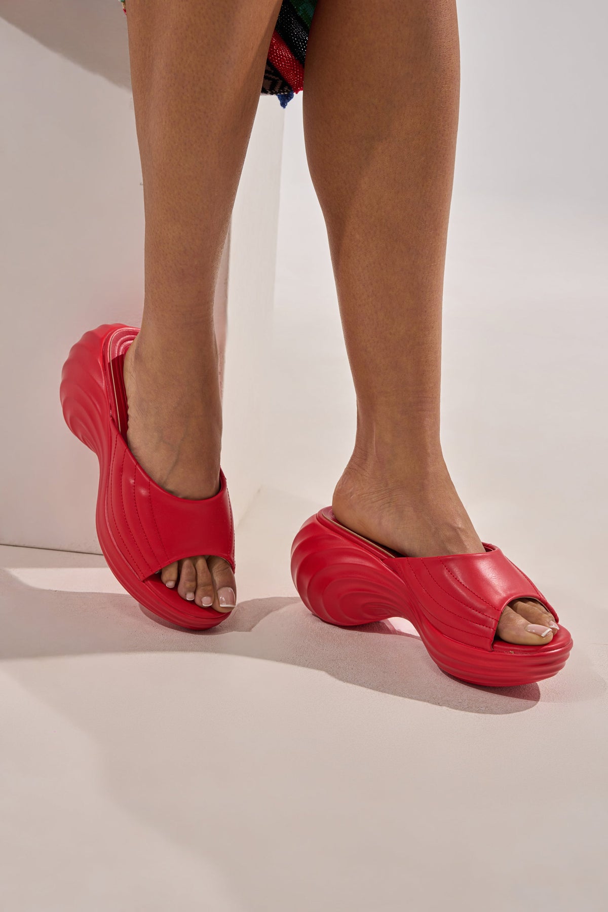 AZALEA WANG MIRAGE RED PU FLATFORM SLIP ON SANDAL