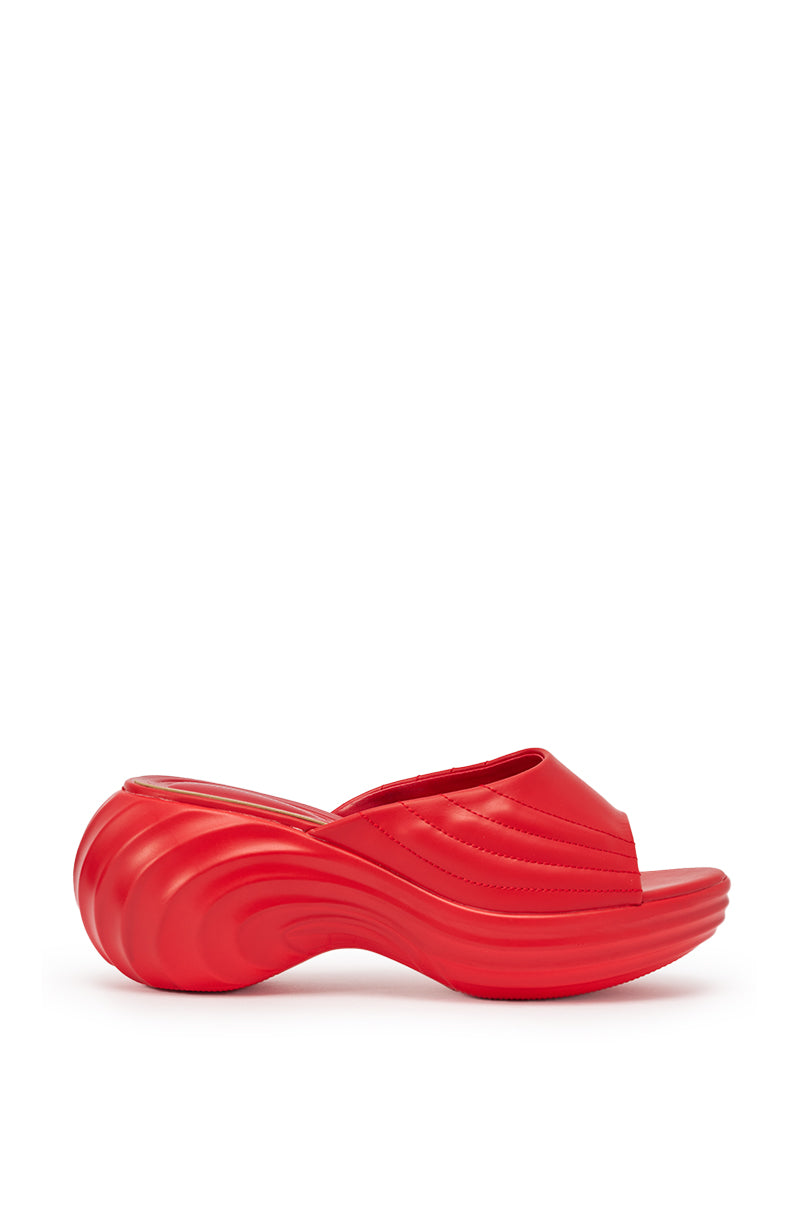 AZALEA WANG MIRAGE RED PU FLATFORM SLIP ON SANDAL