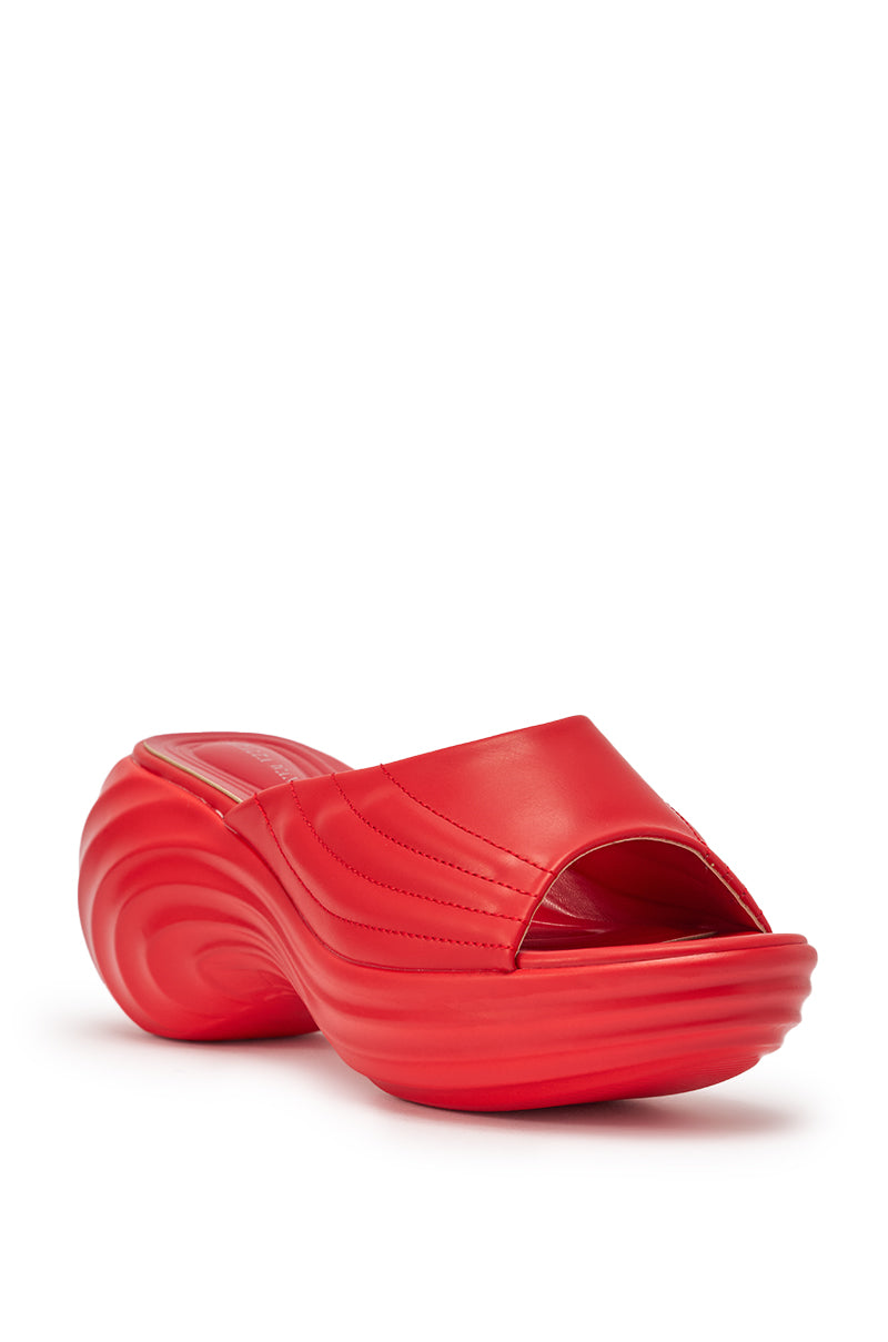 AZALEA WANG MIRAGE RED PU FLATFORM SLIP ON SANDAL
