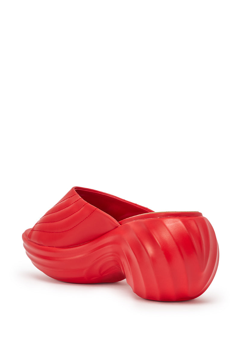 AZALEA WANG MIRAGE RED PU FLATFORM SLIP ON SANDAL