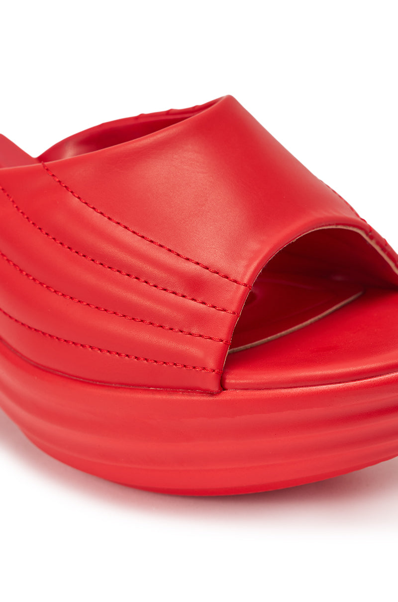 AZALEA WANG MIRAGE RED PU FLATFORM SLIP ON SANDAL