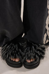 AKIRA MIRAY BLACK MULTI BLACK FUR SLIDE
