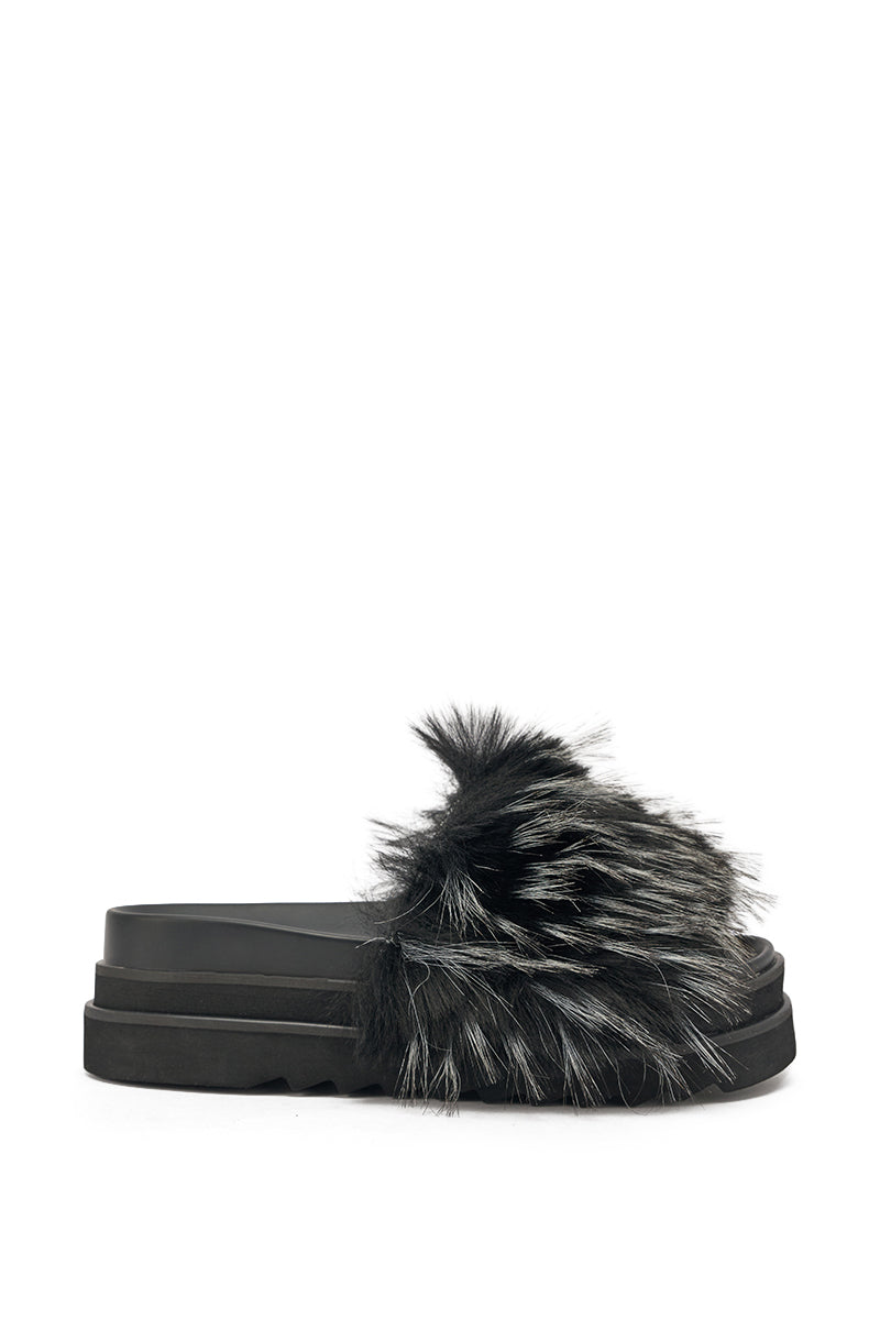 AKIRA MIRAY BLACK MULTI BLACK FUR SLIDE