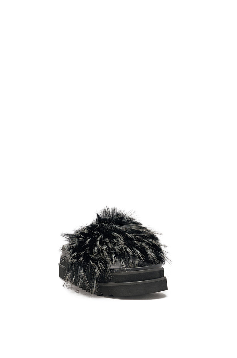 AKIRA MIRAY BLACK MULTI BLACK FUR SLIDE