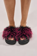 AKIRA MIRAY PINK MULTI FUR SLIDE