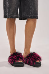 AKIRA MIRAY PINK MULTI FUR SLIDE