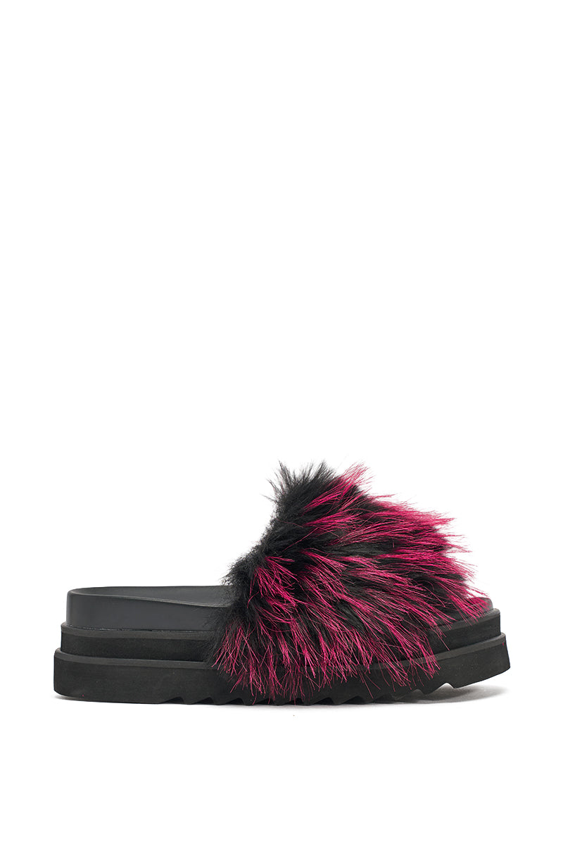 AKIRA MIRAY PINK MULTI FUR SLIDE