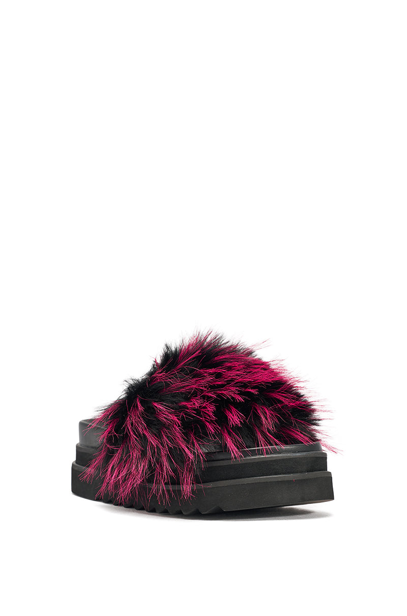 AKIRA MIRAY PINK MULTI FUR SLIDE