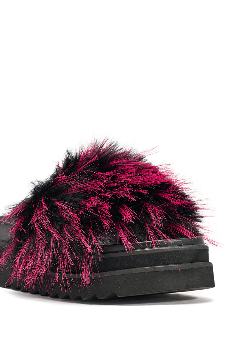 AKIRA MIRAY PINK MULTI FUR SLIDE