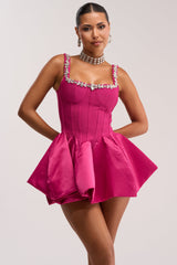 SHIMMER FRAME RHINESTONE MINI DRESS IN PINK