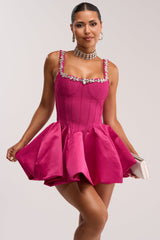 SHIMMER FRAME RHINESTONE MINI DRESS IN PINK