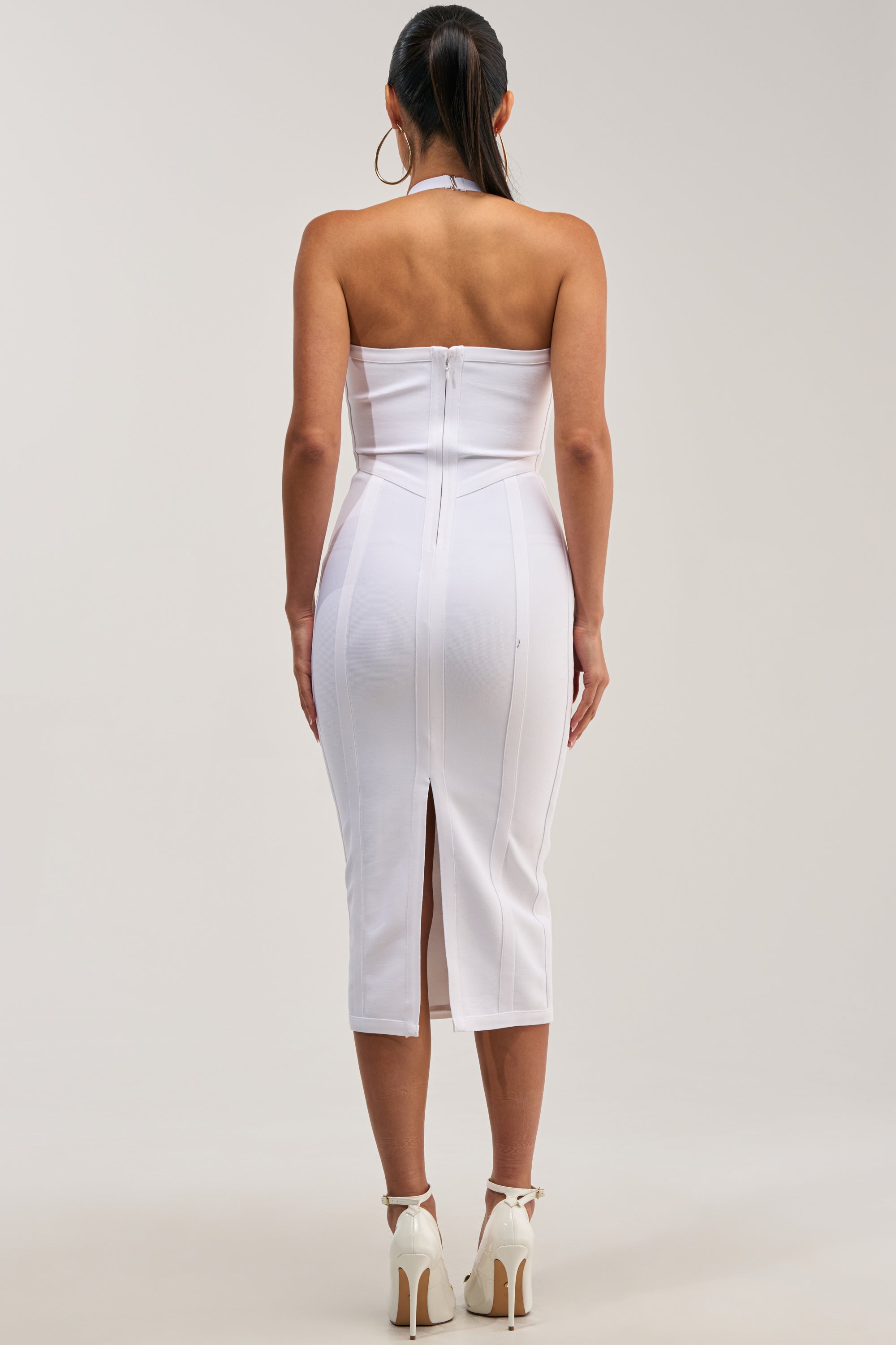 TIA BANDAGE MIDI DRESS IN WHITE