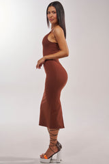 REYNA MIDI BODYCON DRESS IN BROWN