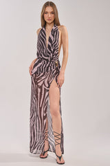 INVITE ONLY PRINTED MAXI DRESS IN ZEBRA