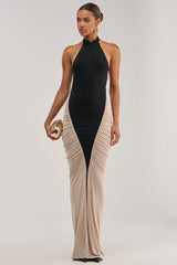 FLY ME OUT MOCK NECK MAXI DRESS IN BLACK AND WHITE