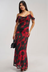 MIDNIGHT LOVER ABSTRACT MESH MAXI DRESS