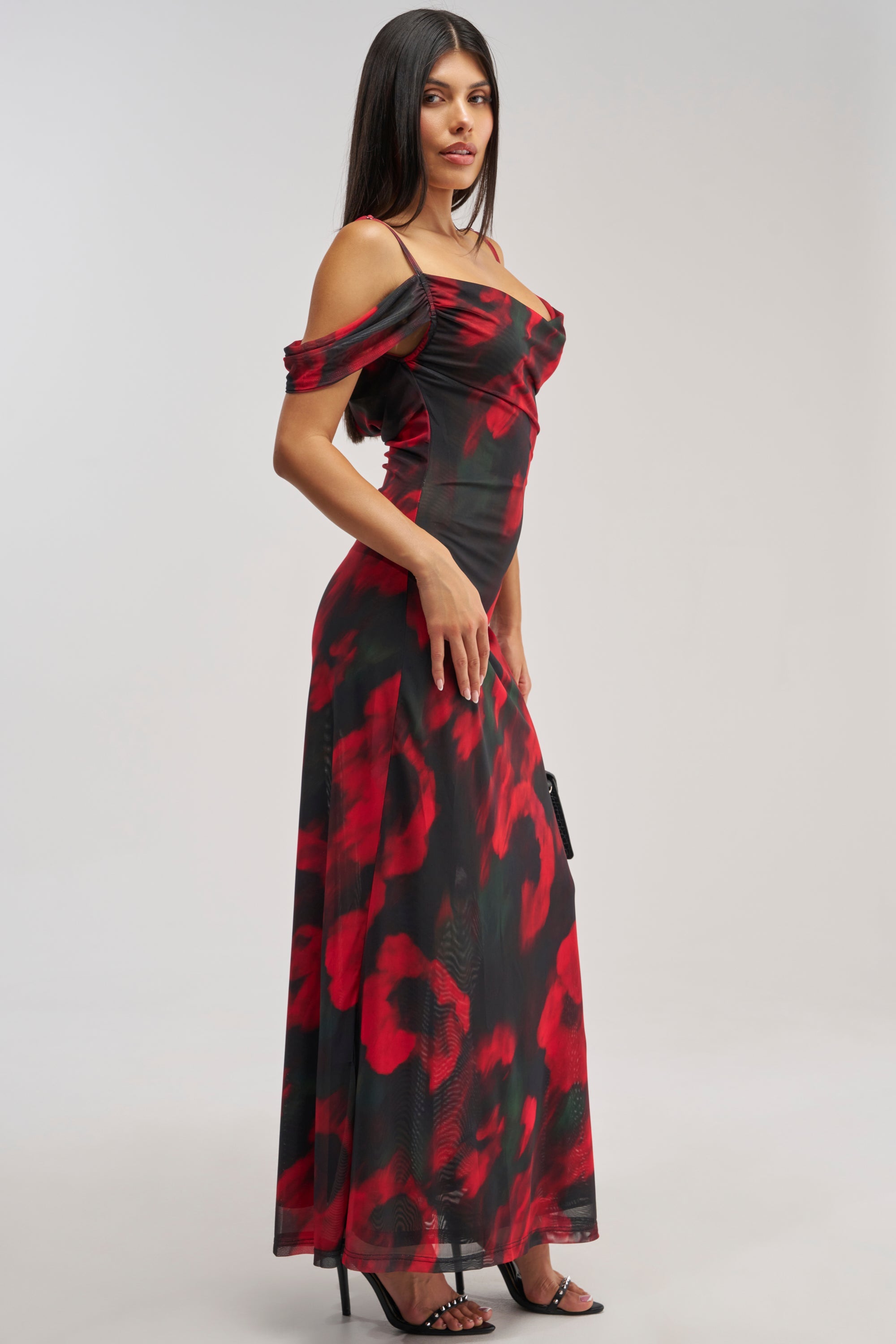 MIDNIGHT LOVER ABSTRACT MESH MAXI DRESS