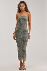 CHAMPAGNE GLOW STRAPLESS MAXI DRESS