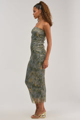 CHAMPAGNE GLOW STRAPLESS MAXI DRESS