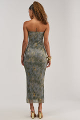 CHAMPAGNE GLOW STRAPLESS MAXI DRESS